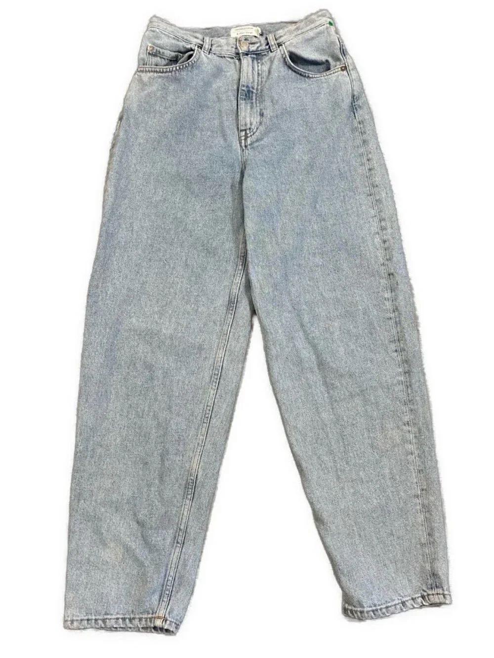& Other Stories Solid Blue High Rise Relaxed Tapered Jeans Light Wash Cotton 26
